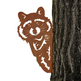 Patina Raccoon Tree Stake - Garden Decoration for Outdoor Use Made of Real Corten Steel Beautiful Garden Ornament, Unique and Durable