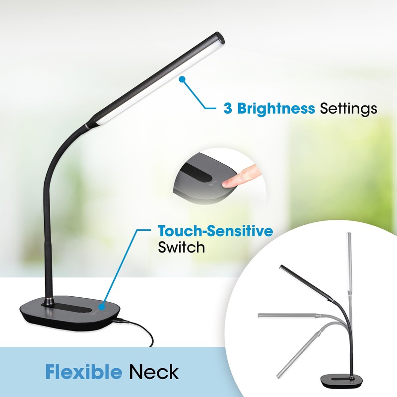 OttLite Wellness Strive LED Desk Lamp, 22", Black (CSN30G5W)