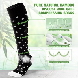 2 Pairs Bamboo Plus Size Compression Socks Wide Calf for Women and Men 15-20 mmHg Knee High Support Stockings for Circulation, Swelling, Travel, Nurses, Pregnacy