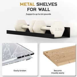 STARLATTA 4 Pack Metal Floating Shelves for Wall Storage, Gold Hanging Shelves for Living Room/Kitchen/Bedroom/Bathroom Decor, Set of 4 Organizer for Display, Book & Perfume Shelf Wall Mounted