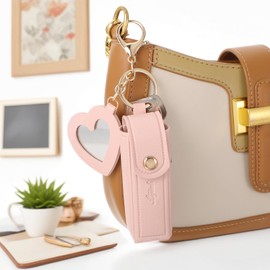 YUXIANLB 2PCS Chapstick Keys Chain For Women Leather Keys Holder Cute Chapstick Holder Stocking Stuffers Lip Balm Keychain Holder With Clip Mini Lip Balm Holder Safety Keychain Set Lipstick Cases