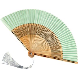 GFM® Bamboo and Silk Handheld Folding Chinese Hand Fans for Summer, Wedding, Party Favour - Mint Green- (FLSLK-MR-C-F78-MNTHR-ch)