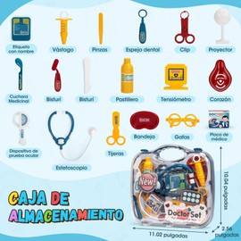 KTMOUW Juego de Doctor para Niños, 19 PCS Juego de Médico, Kit Doctor Juguete, Juegos De Simulación De Médicos con Estetoscopio y Caja de Almacenamiento, Juguete para Niños y Niñas