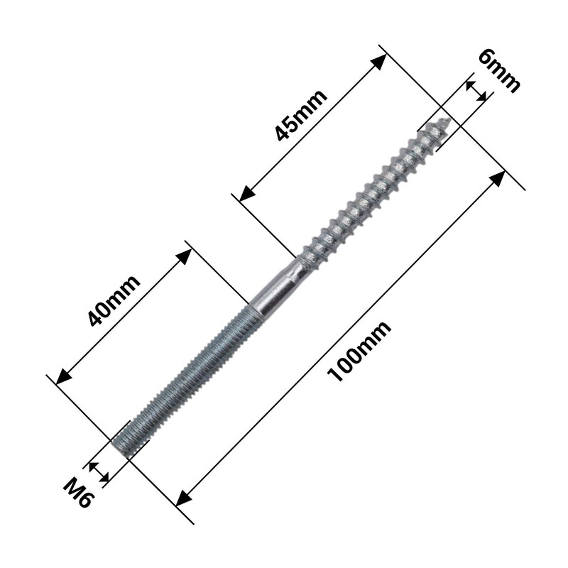 SKIR'CO (10 pcs) Hanger Bolts M6 x 100 mm, Double