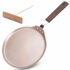 10 Inch Crepe Pan with Spreader Nonstick Aluminum Flat Skillet Dosa Tawa Comales Para Tortillas Pancake Pan, Induction Compatible, PFOA Free