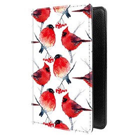 PU Leather Passport Holder Travel Wallet RFID Blocking Card Case Cover With Unique Pattern (Winter background with bullfinch and cardinal £, Black, Rfid Wallet