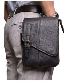 Le'aokuu Bolsa de Pierna Hombre Bolsas de Cintura Riñonera Cuero Genuino con Correa de Hombro para Moto/Ciclismo/Senderismo/Bicicleta/Deporte … (Negro Grande)