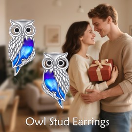 SHEAISRS Owl Earrings Sterling Silver Stud Earrings Cute Animal Jewelry for Women