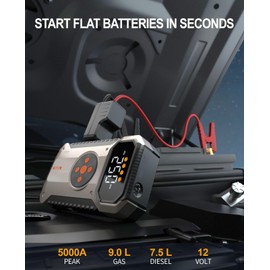 Geeneu Portable Jump Starter with Air Compressor 5000A, 12V Car Charger Jump Starter Power Pack,150 PSI Tire Inflator and Jumper Box for 9.0L Gas/7.5L Diesel