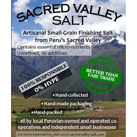 SACRED VALLEY SALT from Maras, Peru - Small Grain Finishing Salt in Handmade Reusable Canvas Pouch