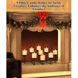 Tuohours Fireplace Candle Holder with 9 Wax Pillar Plates, Candelabra Floor Mantle Iron Candles Stand for Inside Fire Place Decor Table Centrepiece Wedding Party Advent Decoration, Black