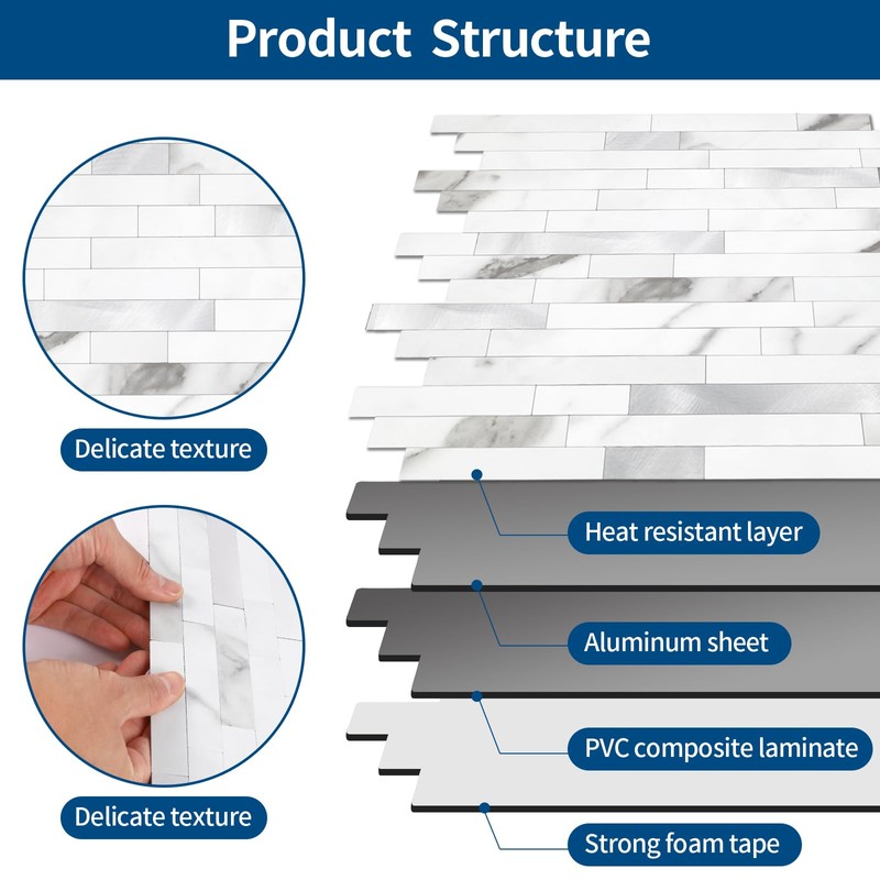 Yipscazo 20 Sheets Peel and Stick Stone Metal Backsplash, PVC