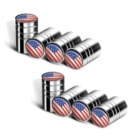8-Pack American Flag Valve Stem Caps for Cars, Trucks, Bikes, Motorcycles and Bicycles - Silver Metal Tire Valve Caps with Universal Fit, Airtight Dust-Proof Stem Covers - Corrosion Resistant