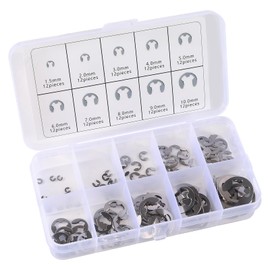 DIANN 120pcs E-Clip Assortment Kit Stainless Steel E-Clip External Retaining Ring Assortment Set 10 Sizes M1.5-10 Circlip Snap Ring Circlip Set