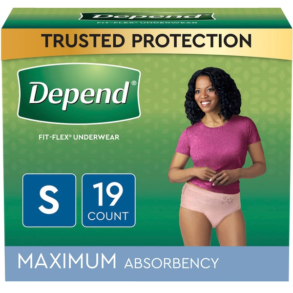 Depend FIT-FLEX Incontinence Underwear for Women, Disposable, Maximum Absorbency, Small, Blush, 19 Count