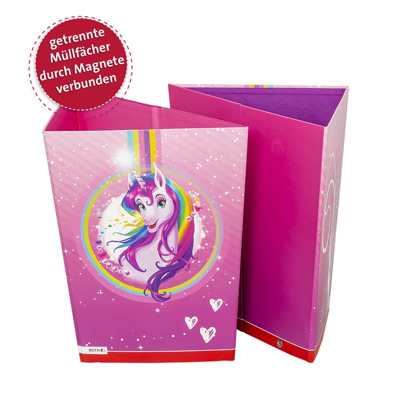 ROTH Papierkorb - Einhornportrait, Faltbarer Einhorn Papierkorb mit Trennsystem aus