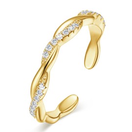 CRYSLOVE S925 Sterling Silver Adjustable Rings for Women 14K Gold Plated CZ Simulated Diamond Twisted Rope Eternity Band Stackable Rings Minimalist Thumb Finger Ring Jewelry Gifts