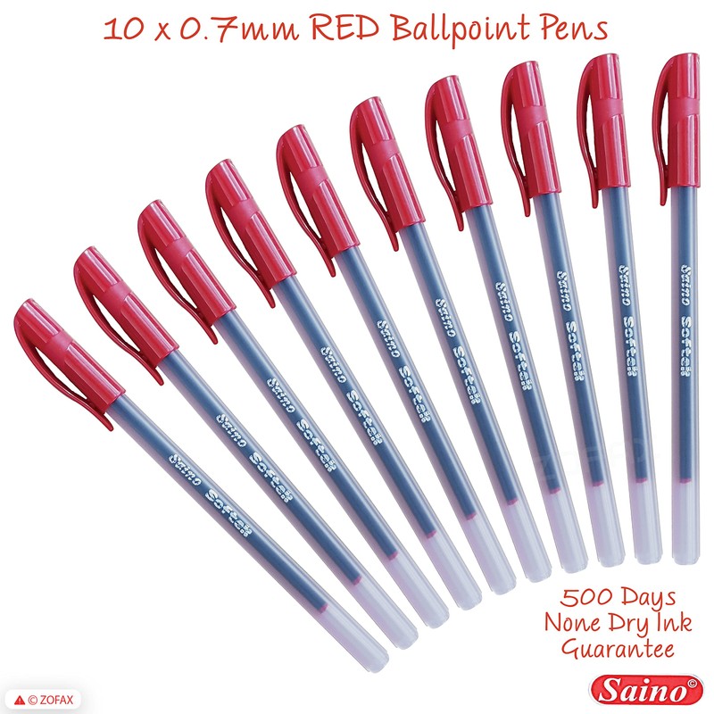 SAINO Fine-X Ballpoint Pens, RED, 0.7mm Fine Point, Pack of