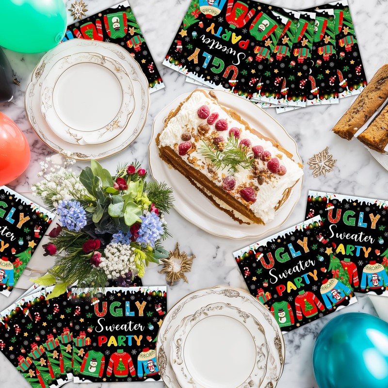 50 pcs Ugly Christmas Sweater Party Decorations Paper Napkins 6.5