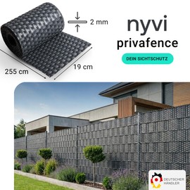 NYVI Polyrattan Privacy Screen Strips Privafence Anthracite 255 x 19 cm – Economy Sets – Privacy Screen for Double Rod Mats Fence – Premium Fence Privacy Screen