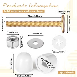 2 PCS Toilet Floor Bolts and Caps Closet, Universal Toilet Bowl to Floors Bolt Kits Stainless Steel Toilets Fixing Bolts and Nuts Set Toilets Closet Bolt Set with Washers and Cover Cap Decorative