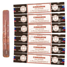 Satya Nag Champa Cinnamon Incense Sticks | x6 pack | with SAMASIA incense sticks holder | Used for Aromatherapy, Spa, Yoga, Weddings, Meditation, Healing, Positivity and Relaxation