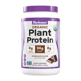 BlueBonnet Nutrition Organic Plant Protein Powder, 24g Plant Based Protein, Zero Sugar, 8g Prebiotic Fiber, USDA Organic, Non-GMO, Kosher, Gluten-Free, Soy-Free, Vegan, Chocolate Flavor, 19 Servings