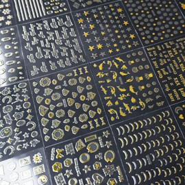 Lifextol 30 Sheets Gold Nail Stickers Charms for Fake Nail Design, Star Stickers Decals for Nail Decor, White Flower Nails Art Sticker for Press Nails Art Supplies, Heart Self-Adhesive Gel Sticker