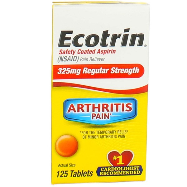 Ecotrin Regular Strength Pain Reliever | 125 Tablets (8 Pack)
