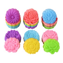 Mirenlife Reusable Silicone Baking Cups, 2 Inch Mini Size Silicone Cupcake Liners for baking, Multi Flower Shapes reusable Muffin Liners, Pack of 36, Multicolor