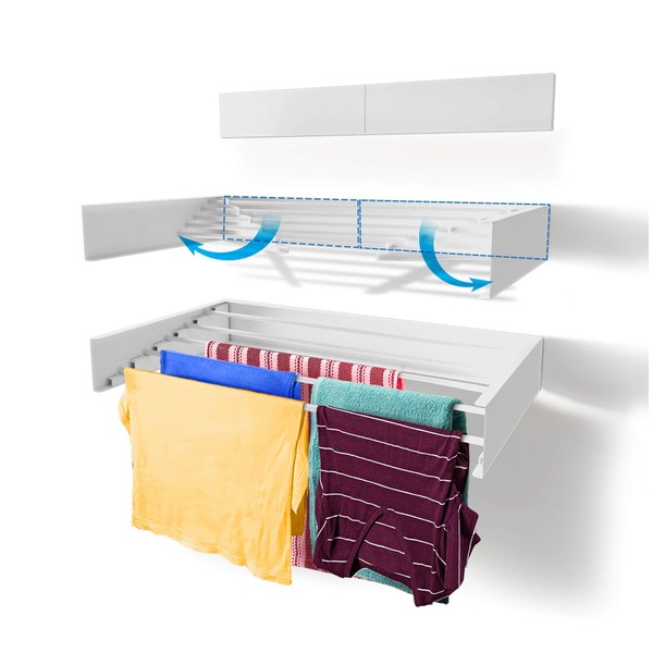Step Up Laundry Drying Rack (28-INCH White), Wall Mounted, Retractable Clothes Drying Rack, 40lbs Capacity, 11.6 Linear Ft, with Wall Template and Long Screwdriver Bit