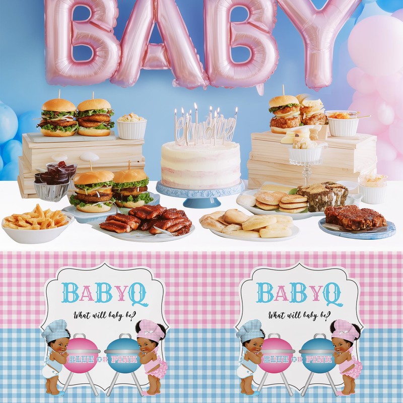 Suhelkit Baby Q Gender Reveal Decorations Tablecloth Party Supplies, 3