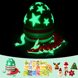 Large 3D Printed Glow-in-the-Dark Stars and Stripes Element Dragon Egg with Christmas Theme -19 inch 3D luminous Dragon Festive Decor,Cool Dino Eggs Fidget Toy Dragon Gift for Kids Boys Teen Girls