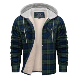Cotrasen Winter Jackets for Men Sherpa Lined Shirt Insulated Flannel Jacket Mens Fleece Jackets Coats Cotton Plaid Jacket with Hood Green L