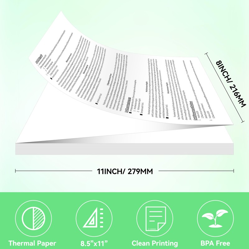 PeriPage Thermal Printer Paper 8.5''11'' US Letter 100 Sheets Quick-Dry