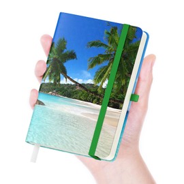 Huamxe Small Notebook, Mini Pocket Notebook Journal A6 5.7" x 3.9", Leather Hardcover with Pen Holder, 160 Thick Papers, Cute Lined Notebook Small Notepad for Women Writing Work Travel,Coconut Trees
