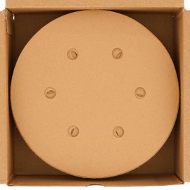 Dura-Gold Premium 100 Grit 6" Gold Sandpaper Discs, 6 Hole Pattern Dustless, Box of 50 - Hook & Loop Backing for DA Sander, Finishing Coarse Sanding Abrasive Automotive Paint, Woodworking Wood, Metal