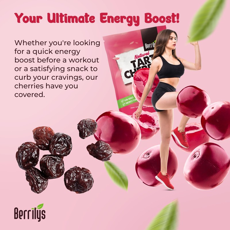 Berrilys Dried Tart Cherries - Unsweetened, No Sugar Added, Pitted,