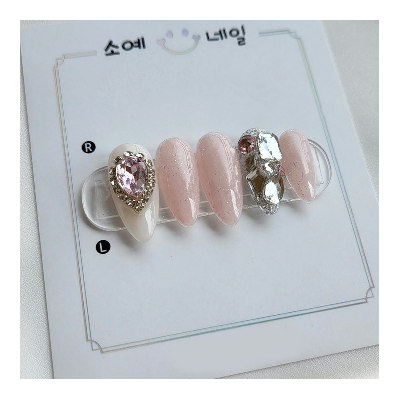 Pink Flower PartyHandmade Nail Tips - Petit Square / 핑크