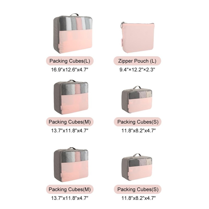 Packing Cubes, 6-Piece, Pink, Solid