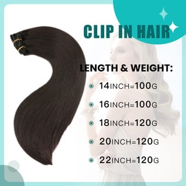 SURNEL Clip in Hair Extensions Real Human Hair 22inch 55cm #1B Natural Black Full Head 6 Pcs Human Hair Clip in Extensions Double Weft 120 Grams (C#1B, 22'')