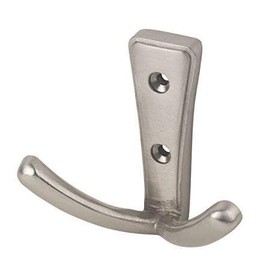 Two Prong Robe Hook - Modern Design - Satin Nickel - Door and Wall Mountable - Single - Fixings Included - Decohooks