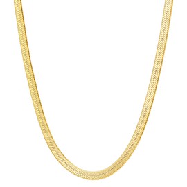 Fiusem Gold Plated Necklace for Women, Gold Plated Chain for women 14K Real Gold Plated Herringbone Necklace for Women, 4mm(W) 16"(L)