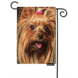 Moslion Brown Dog Garden Flag 12.5x18 Inch Cute Yorkshire Terrier Puppy Face with Mouth Open Animal Yard Flag Burlap Banners Vertical Double Sided for Farm House Outside
