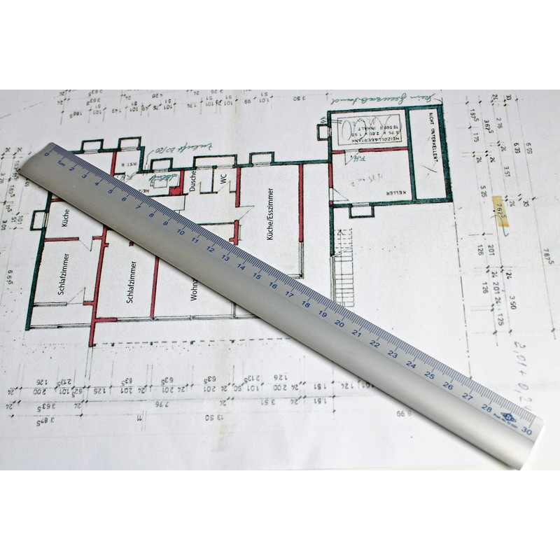 Wedo 525331 Ruler Aluminium 30 cm with Non-Slip Rubber Insert, Silver