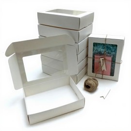 SULALIN 20 Pack Elegant Gift Box with Clear Window Lids,8.2"x5.9"x1.9" Present Boxes with Twine & Tags for Wedding, Birthday,White Boxes For Gifts,Birthday | Foldable Packaging For Chocolate (white)