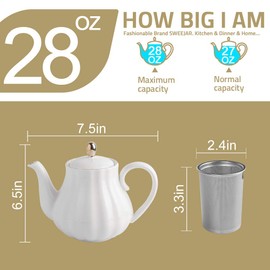 Sweejar Home Royal Teapot Ceramic Teapot with Removable Stainless Steel Infuser, Blooming & Loose Leaf Teapot - (3-4 Cups), 800ml (Purple)