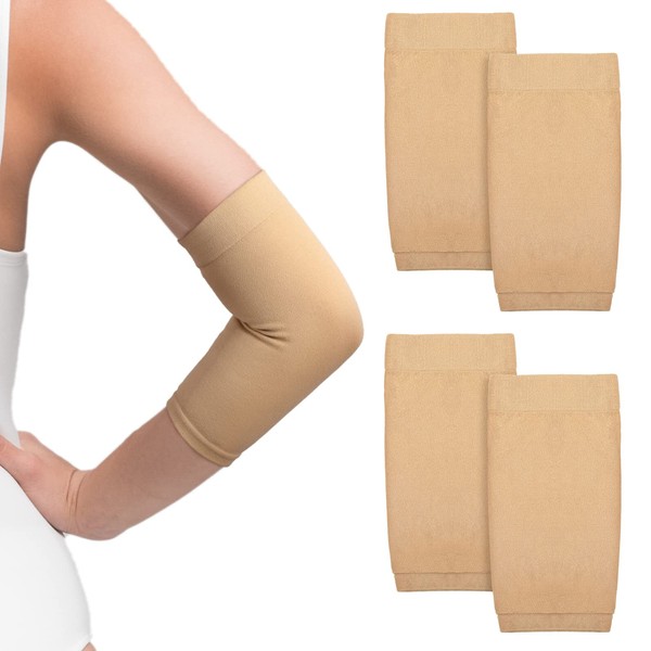 2 pares de mangas de compresión para el antebrazo completo para el antebrazo, corrector, mangas de brazo UV para mujeres y hombres (negro, nude, 3.9 x 3.9 pulgadas)