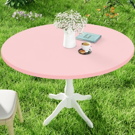 Moosfor Round Spandex Tablecloth, Elastic Fitted Waterproof Tablecloths for 18"-24" Tables, Stretch Washable Picnic Table Cover for Camping, Dining, Indoor and Outdoor, Pink