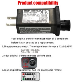 8 Mode Light LED Transformer 12V LED Controller Class 2 Power Supply, Low Voltage Transformer US Plug Adapter Replacement for String Light, Not Compatible with Christmas Trees